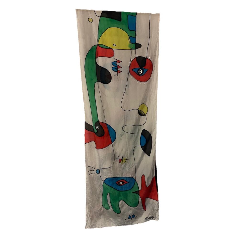 Joan Miro Art Scarf Abstract-Eyes-58”X 11”-Multicolored-stain - Picture 2 of 11